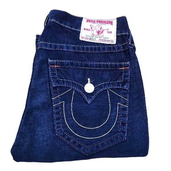 True Religion Jeans Size 34 RICKY Corduroy Blue - Picture 1 of 12